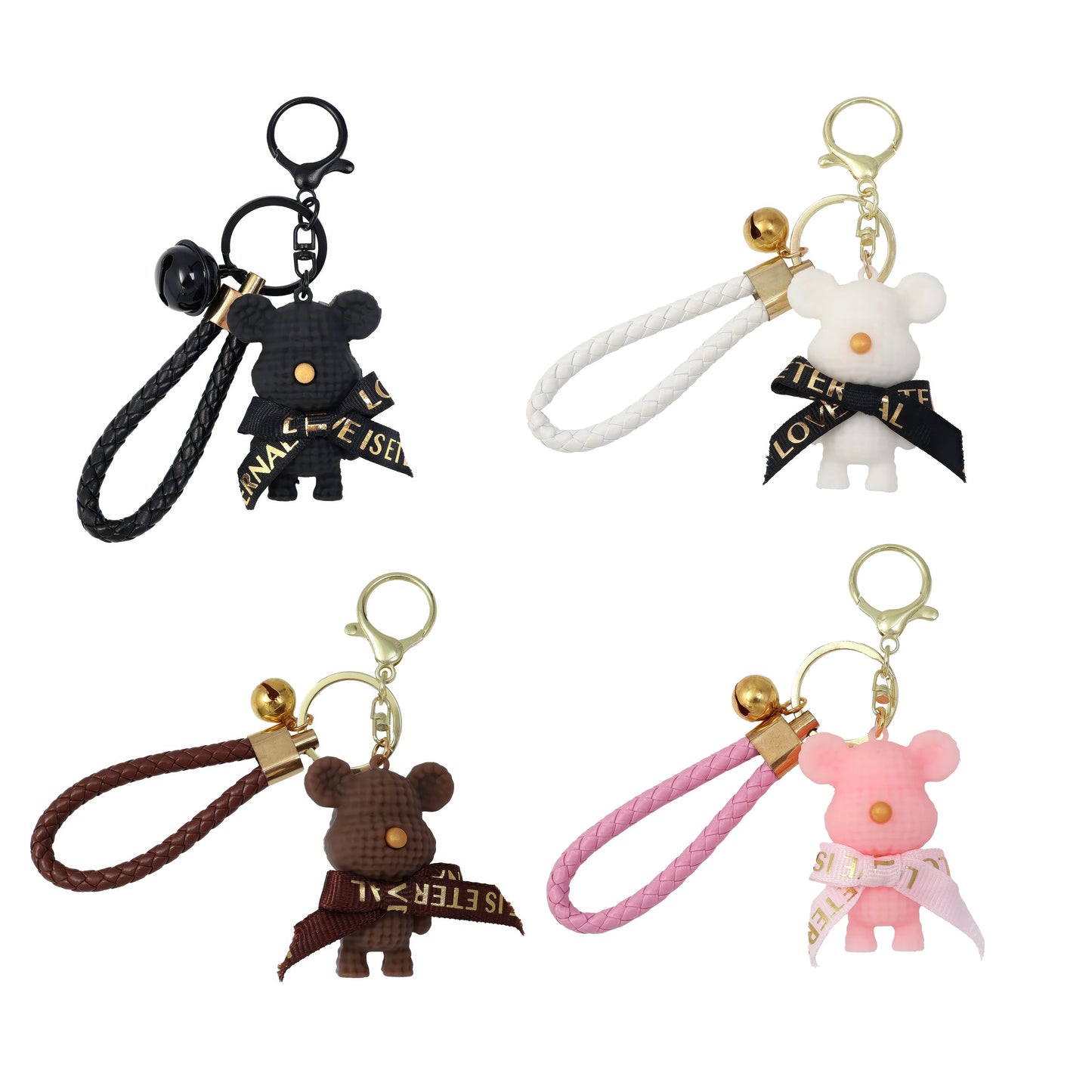 Cute Bear & Rabbit Keychain - Resin Bow Bell Bag Pendant & Car Key Ring Gift for Girls