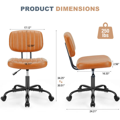 Armless Office Desk Chair – Height Adjustable PU Leather with Lumbar Support & 360° Swivel Wheels