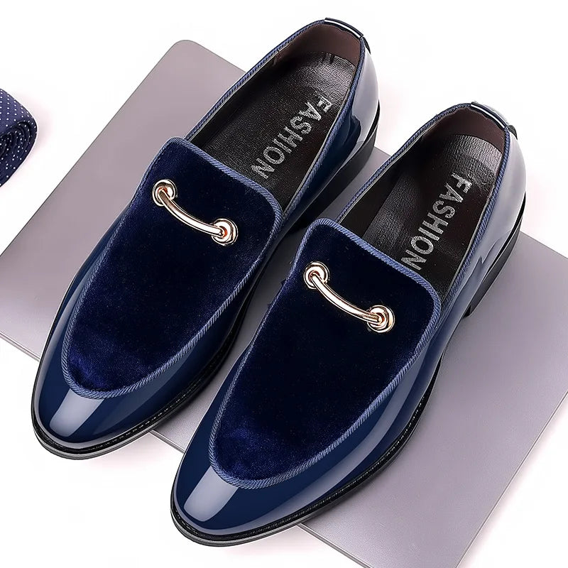 Men’s Black Patent Leather Loafers - Luxury Slip-On Formal Business Casual Party Shoes Large Size