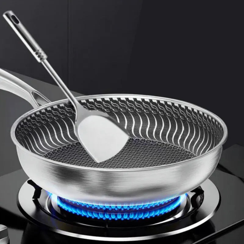 Tri-Ply 316 Stainless Steel Frying Pan – Double-Sided Honeycomb Wok Skillet for All Stoves