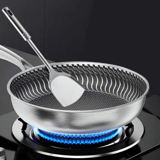 Tri-Ply 316 Stainless Steel Frying Pan – Double-Sided Honeycomb Wok Skillet for All Stoves