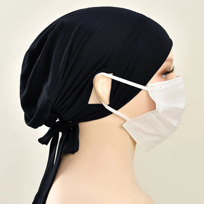 Women’s Tie-Back Jersey Hijab Cap - Stretchy Elastic Muslim Inner Underscarf with Ear-Covering Design