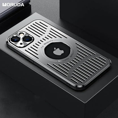 Metal Magnetic MagSafe Case with Heat Dissipation for iPhone 12 13 14 15 16 Pro/Pro Max – Logo Cutout, Wireless Charging Compatible