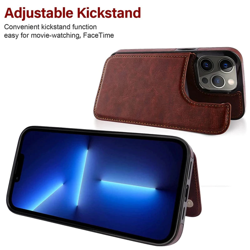 Luxury PU Leather Wallet Case - Kickstand Card Holder Cover with Slots for iPhone 15 14 13 12 11 Pro Max SE X XR XS Max 8 7 6 Plus