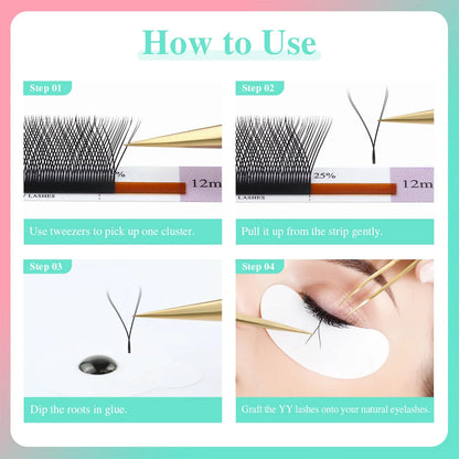 NAGARAKU YY-Shape Eyelash Extensions – Double & Triple Split Tips, Interlaced Root Lashes