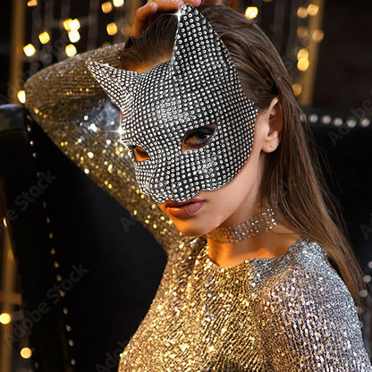 Shiny Cat Ear Mask - Bling Kitten Cosplay Halloween Party Accessory Set