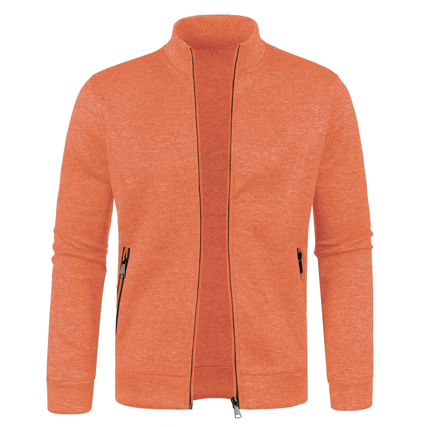 Men's Autumn Winter Zipper Sweater Jacket - Color Block Long Sleeve Slim Fit Plush Casual Warm Coat