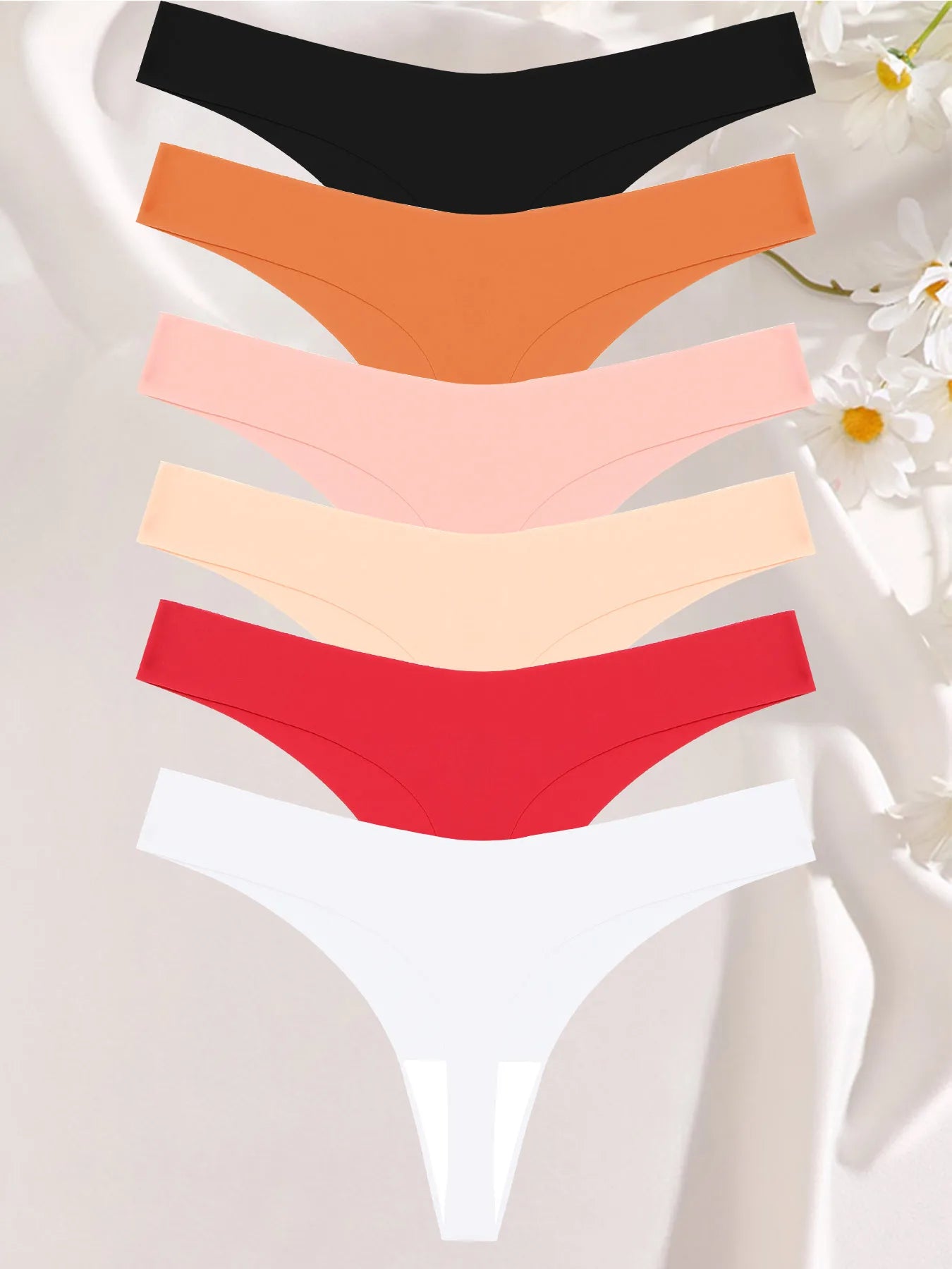 FINETOO 6PCS Seamless Ice Silk Thongs for Women – Breathable T-Back Crotch Briefs, Sexy Solid Tanga Lingerie in 10 Colors