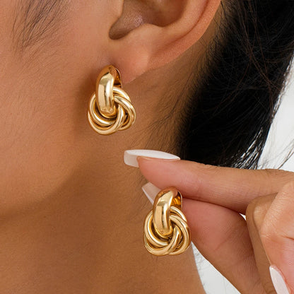 Gold Chunky Hoop Earrings for Women – Stainless Steel Double Ring Statement Jewelry