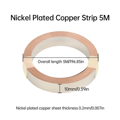5M T2 Pure Copper & Nickel Strip — 0.15mm/0.2mm Nickel-Plated Copper Belt for 18650, 26650, 21700 Lithium Battery Pack Spot Welding