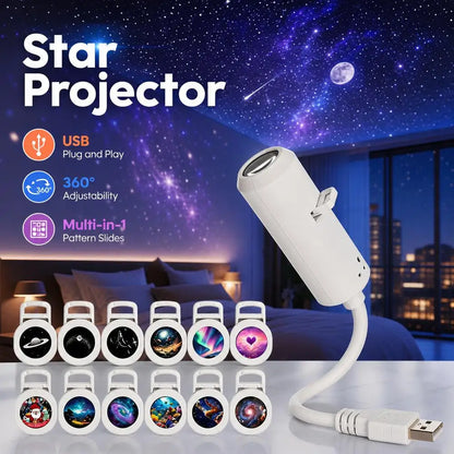 USB Starry Sky Car Light Projector - HD Dynamic Galaxy Holographic Night Light for Interior Atmosphere Lighting