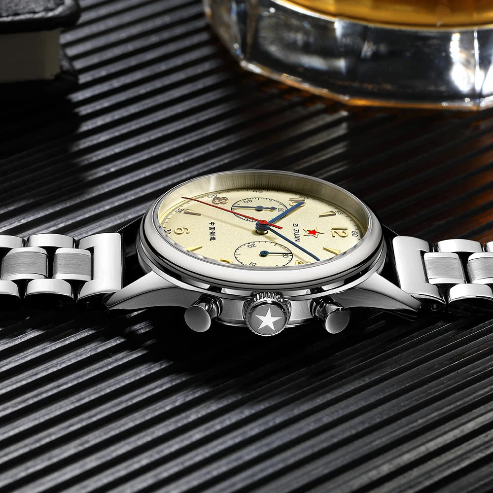 RED STAR 1963 Men's Chronograph Watch - 38mm Pilot Design with Seagull ST1901 Movement & Sapphire Glass