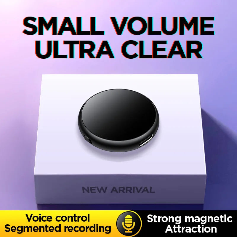 64-128GB Mini Magnetic Voice Recorder — Professional Sound-Activated Digital Audio Dictaphone with Noise Reduction & MP3 Playback