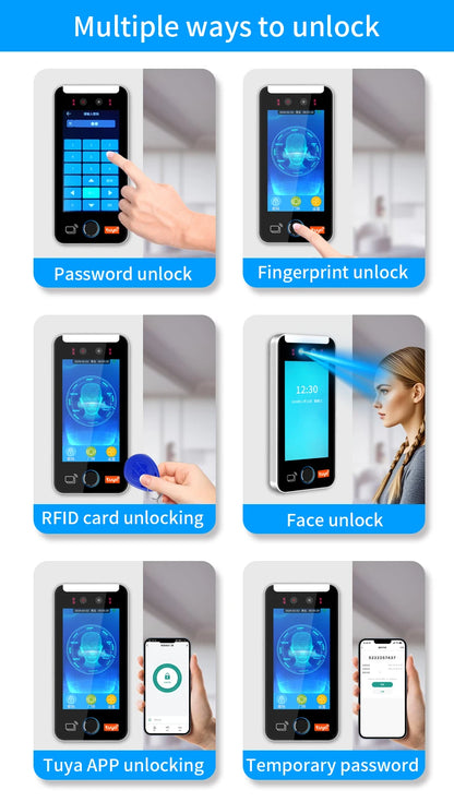 Asia Teco 5-Inch Face Recognition Access Control – WiFi TCP/IP Attendance Machine with Tuya App & Fingerprint Scanner