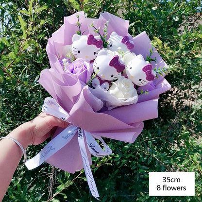 Hello Kitty Plush Bouquet — Anime Rose Soap Flowers for Wedding & Home Decor