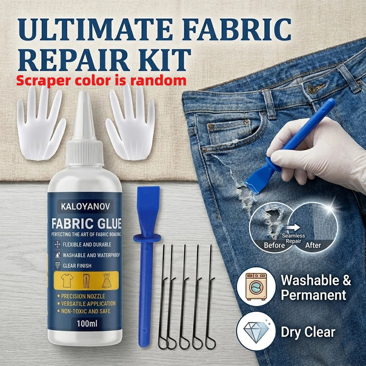 100ml Fabric Glue Set - Clear Waterproof Washable Adhesive for No-Sew Clothing and DIY Repairs