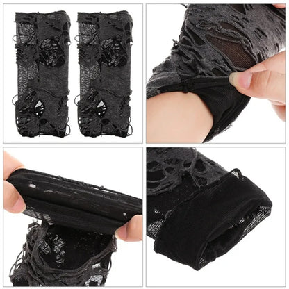 Unisex Gothic Black Fingerless Gloves - Long Festival Mittens for Men and Women, Perfect for Clubwear, Dance and Cosplay
