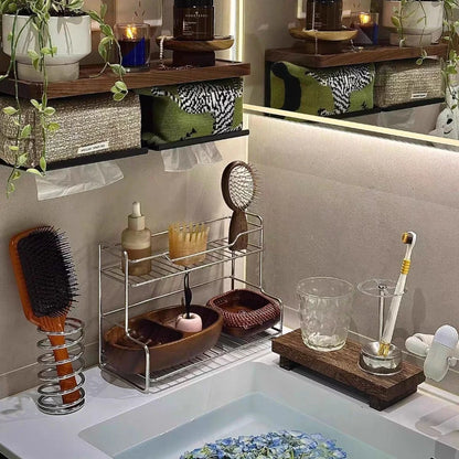 Double Layer Bathroom Sink Storage Rack - Minimalist Drainage Organizer for Cosmetics, Shower Gel & Toiletries