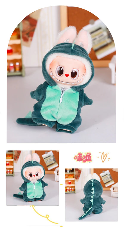 13cm Labubu Doll Clothes — 6-Piece Dinosaur Animal Outfit with Hat