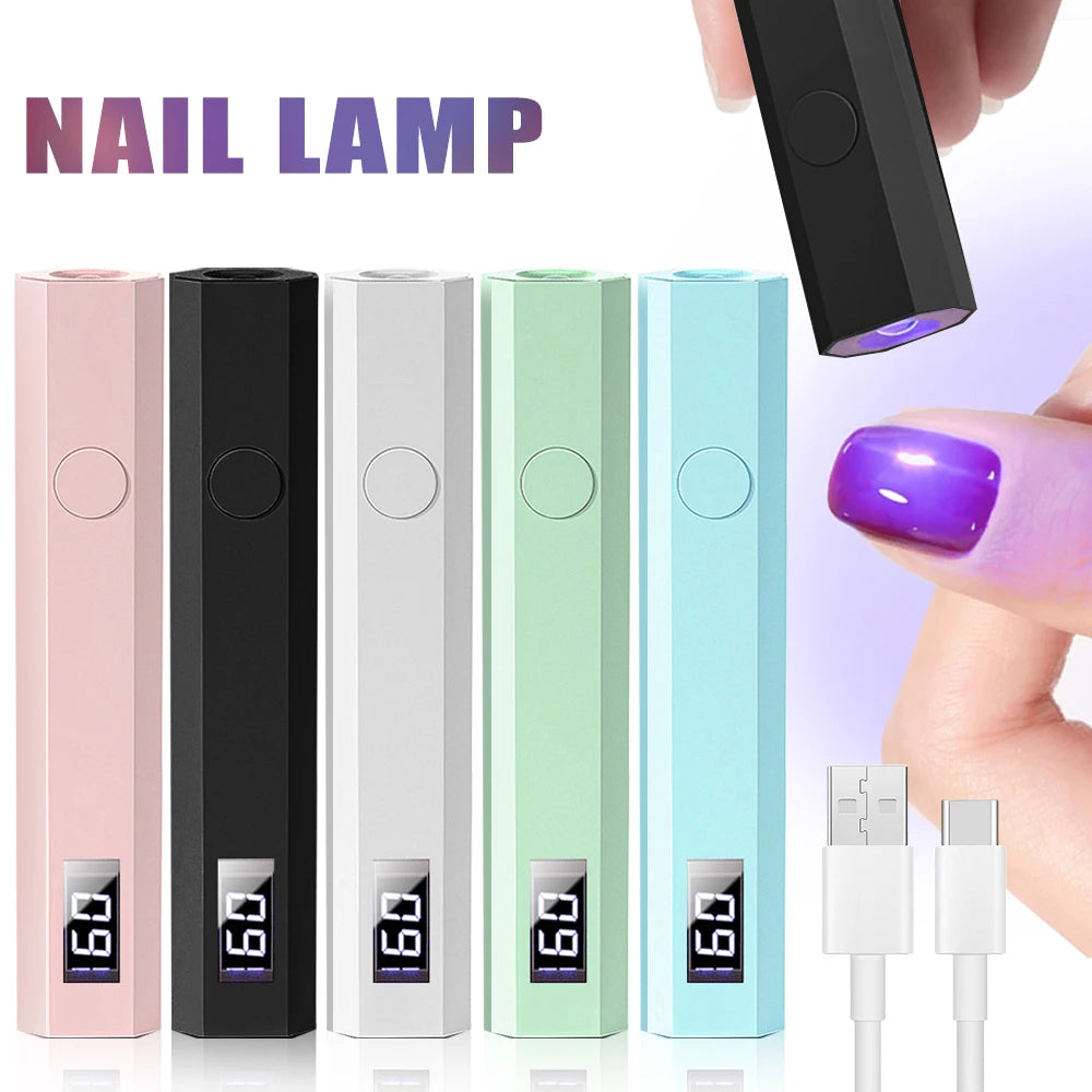 Portable Mini Nail Lamp with Timing Display – Rechargeable UV LED Flashlight Nail Dryer for Quick Family Use