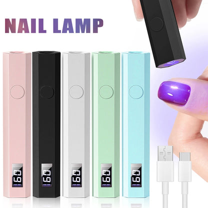 Portable Mini Nail Lamp with Timing Display – Rechargeable UV LED Flashlight Nail Dryer for Quick Family Use