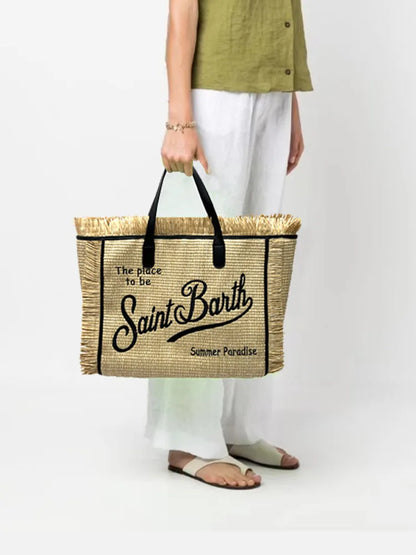 SAINT BARTH Autumn Winter Plush Towel Bag – Women’s Large Capacity Striped Casual Handbag with Tassel