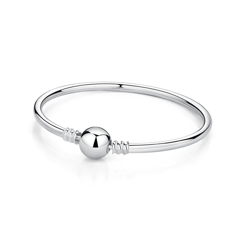 925 Sterling Silver Love Heart Charm Bracelet – Rose Gold Snake Chain Bangle for Women | DIY Luxury Bead Jewelry Accessories