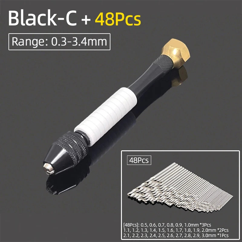 Mini Aluminum Hand Drill 0.3–3.4mm – Keyless Chuck Micro Rotary Tool with HSS Twist Drill Bit Set for Wood & DIY Crafts