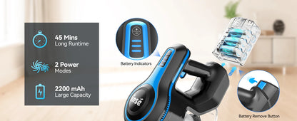 INSE Cordless Vacuum Cleaner – 20Kpa Lightweight Stick Vacuum with 2200mAh Battery for Hard Floors, Carpets, Hair & Car Cleaning