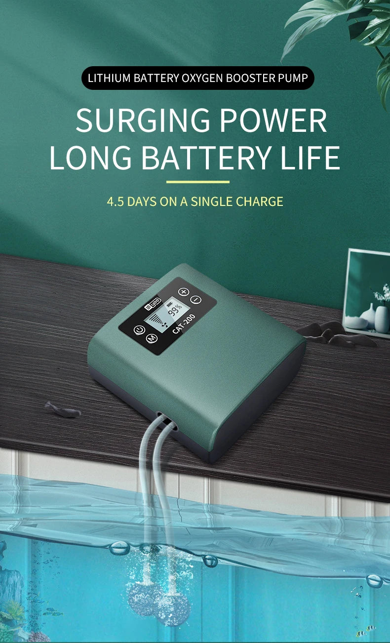 Ultra-Silent Rechargeable Aquarium Air Pump – 4W Lithium Battery Oxygen Aerator for Outdoor Fishing & High-Power Use