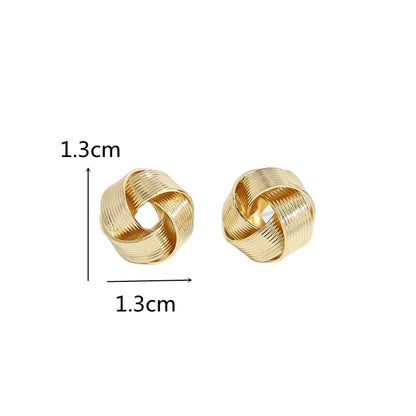 Gold Twisted Flower Stud Earrings – Creative Small Metal Jewelry for Women