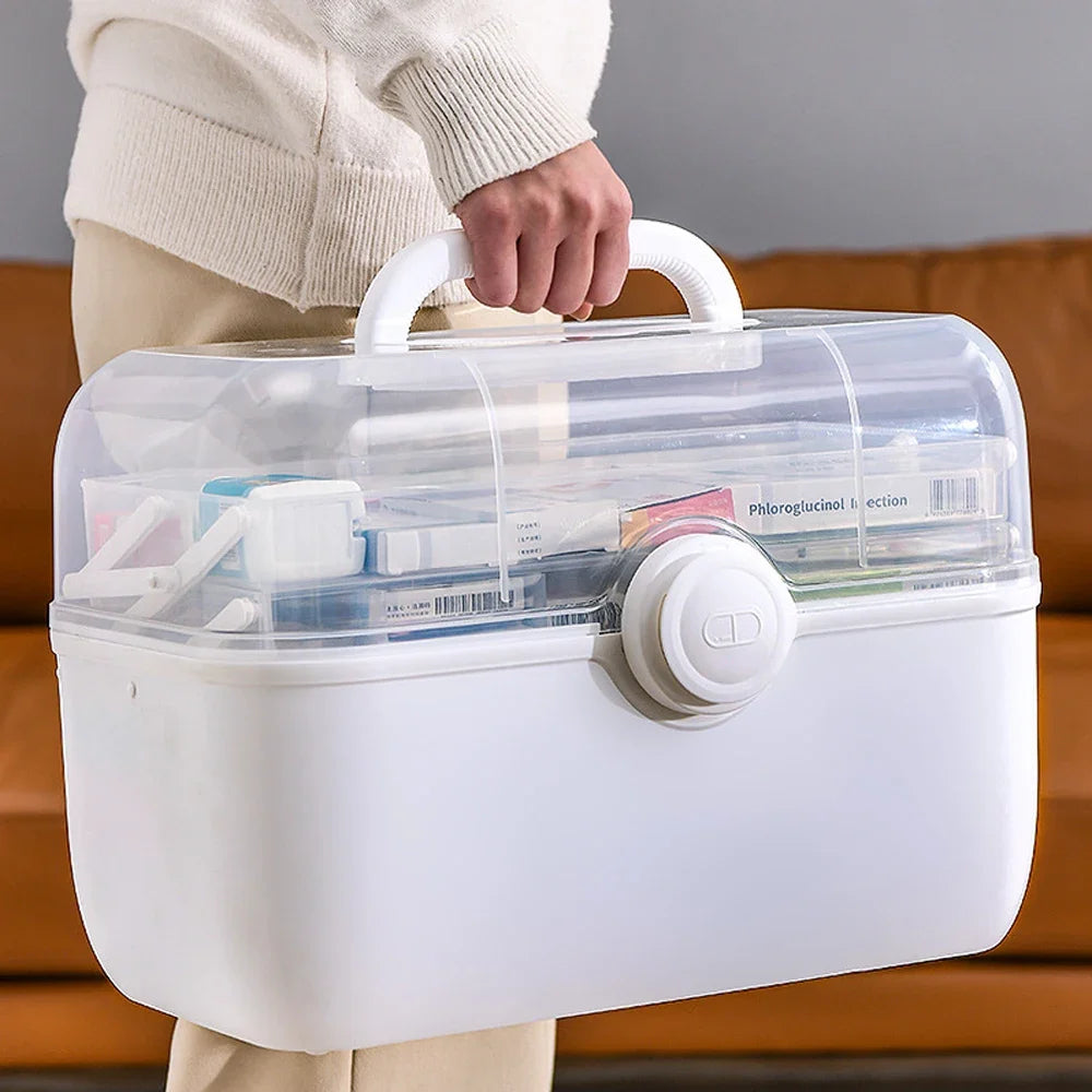 3-Layer Large Capacity Medicine First Aid Kit – Portable Multi-Layer Plastic Medical Storage Box for Household Use