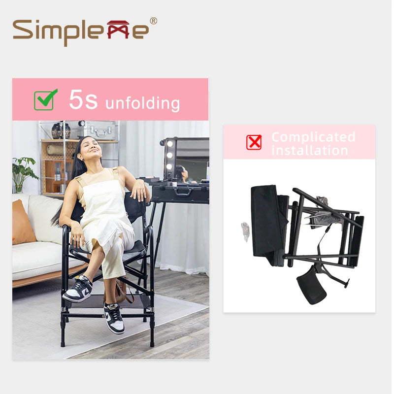 Simpleme Adjustable Makeup Artist Chair – Lightweight 4.5kg Swivel Salon Stool