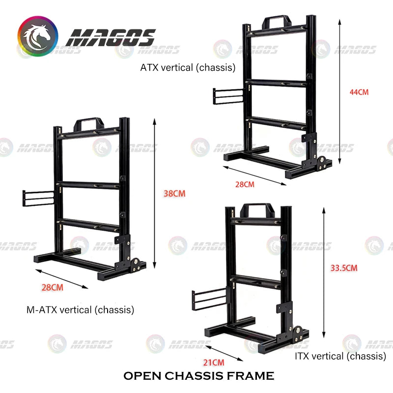 Aluminum Open Frame PC Case – Supports ITX/MATX/ATX Motherboards, Vertical Gaming Cabinet for DIY & Water Cooling Builds