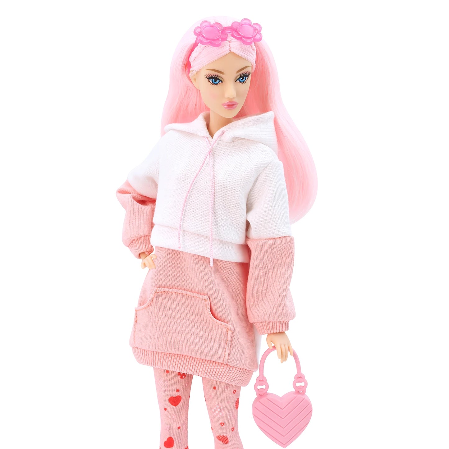 DEFA Lucy Love Fashion Doll – Pink Hoodie, Heart-Print Tights & Chunky Boots