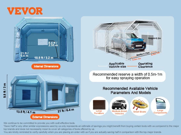 VEVOR Inflatable Paint Booth – Portable Car Spray Booth with Powerful Blowers & Air Filter System