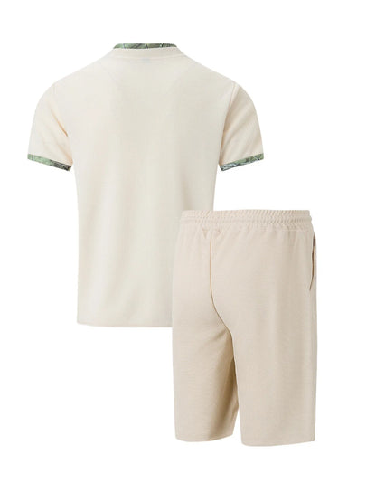 2025 Men's Summer Waffle Knit Short Set – Solid Color Zip-Up Lapel Shirt & Shorts | European & US Style