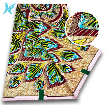 African Golden Glitter Wax Fabric - Soft Ankara Pagne Batik Gold Print Material for Women