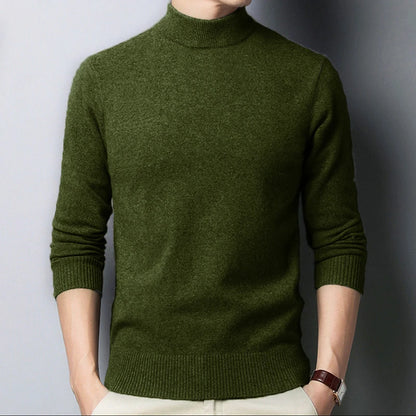 New Autumn/Winter Men's Mock Neck Sweater - Solid Color Half Turtleneck Pullover Knitwear, Casual Fashion Brand Clothing