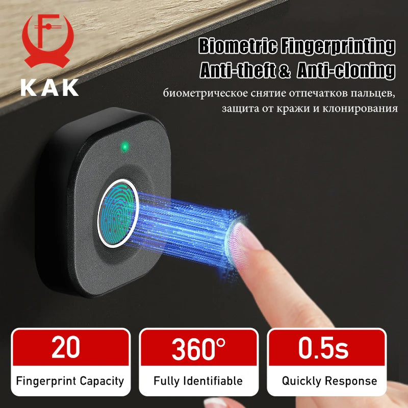 KAK Biometric Fingerprint Lock: Keyless Smart Cabinet & Drawer Lock - Anti-theft Door Hardware with Long Standby Time