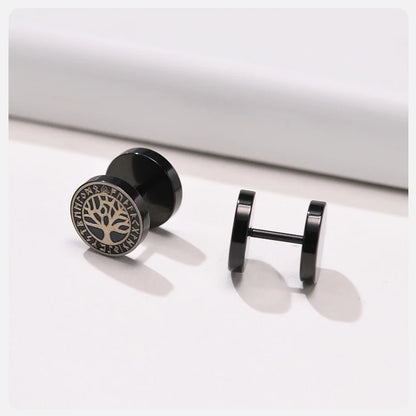 Vnox Men's Viking Black Stud Earrings - Vegvisir & Norse Valknut, Cool Punk Stainless Steel Set