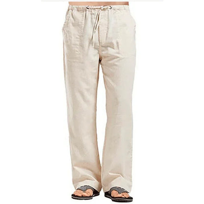 Men's Cotton Linen Pants – Summer Breathable Solid Color Casual Trousers with Elastic Waist