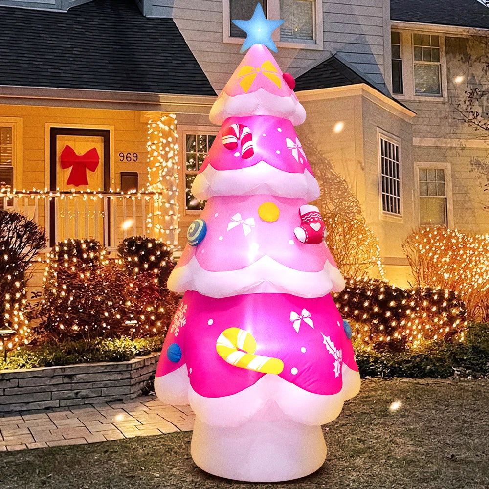 Merry Christmas Tree Arch Inflatable – Santa Claus Sleigh Decoration with LED Light for Home, Garden, and New Year Party Decor