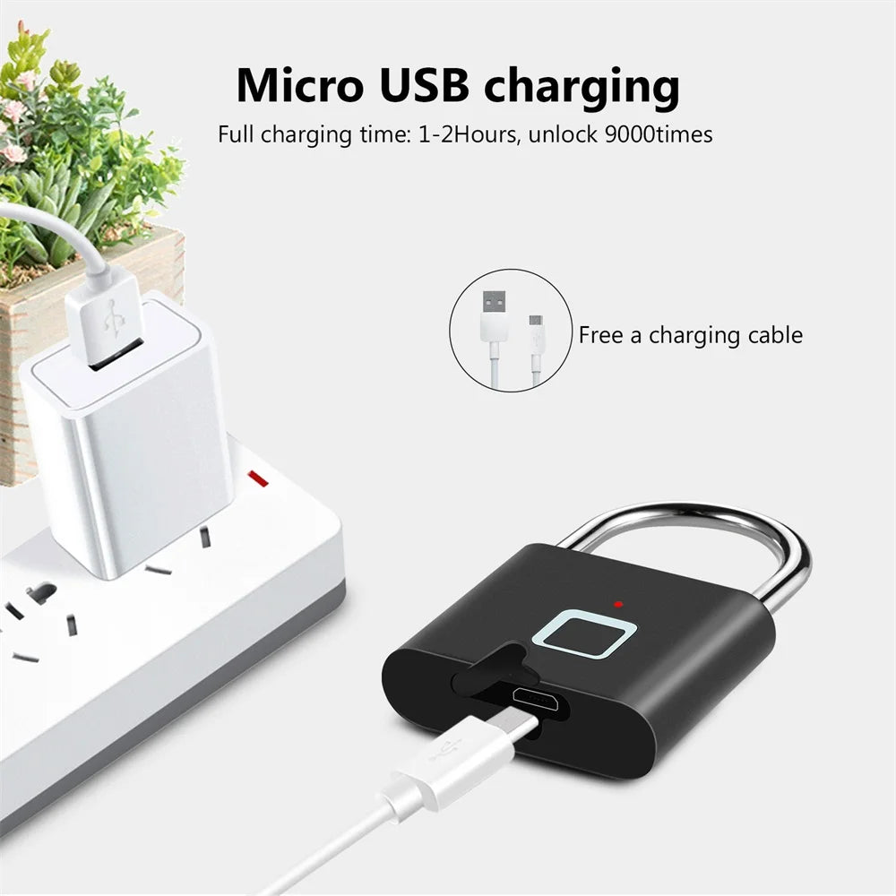 KERUI Smart Fingerprint Padlock Keyless USB Rechargeable Waterproof Security Lock – 0.2s Quick Unlock Anti-Theft Portable Zinc Alloy Door Lock