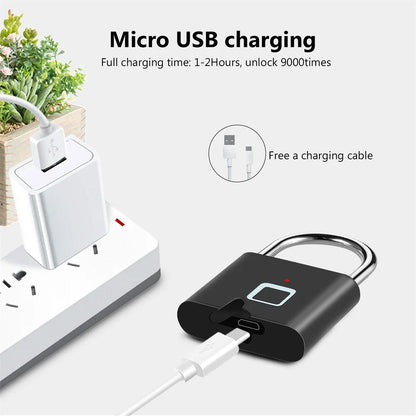 KERUI Smart Fingerprint Padlock Keyless USB Rechargeable Waterproof Security Lock – 0.2s Quick Unlock Anti-Theft Portable Zinc Alloy Door Lock