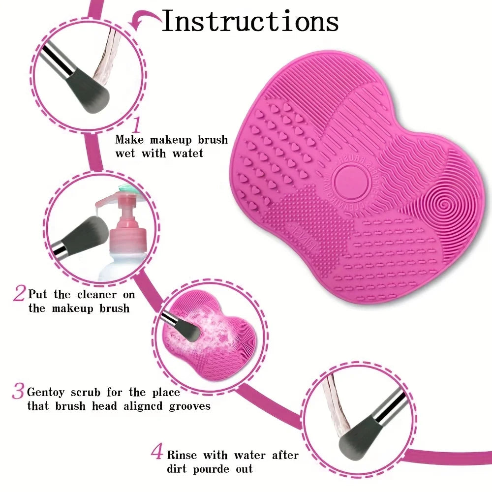 Apple-Shaped Silicone Makeup Brush Cleaner Pad - Suction Cup Cosmetic Tool Cleaning Mat
