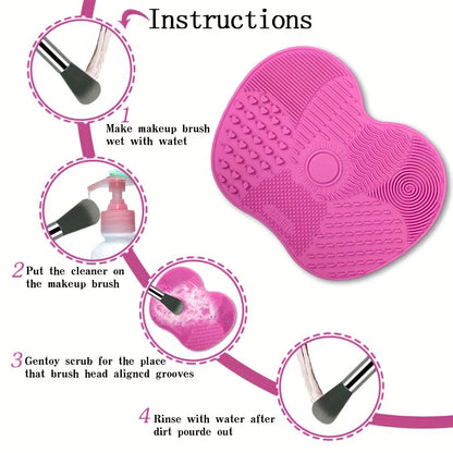 Apple-Shaped Silicone Makeup Brush Cleaner Pad - Suction Cup Cosmetic Tool Cleaning Mat