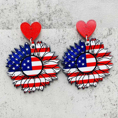 Patriotic Sunflower Acrylic Earrings - 4th of July American Flag Jewelry Gifts for Women Independence Day Parties