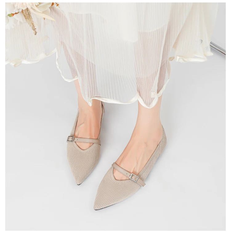 2024 Women's Flat Shoes – Pointed Toe Soft Knitted Sole, Breathable & Comfortable Spring and Autumn New Model