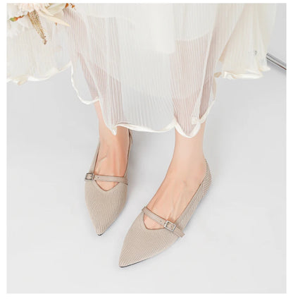 2024 Women's Flat Shoes – Pointed Toe Soft Knitted Sole, Breathable & Comfortable Spring and Autumn New Model